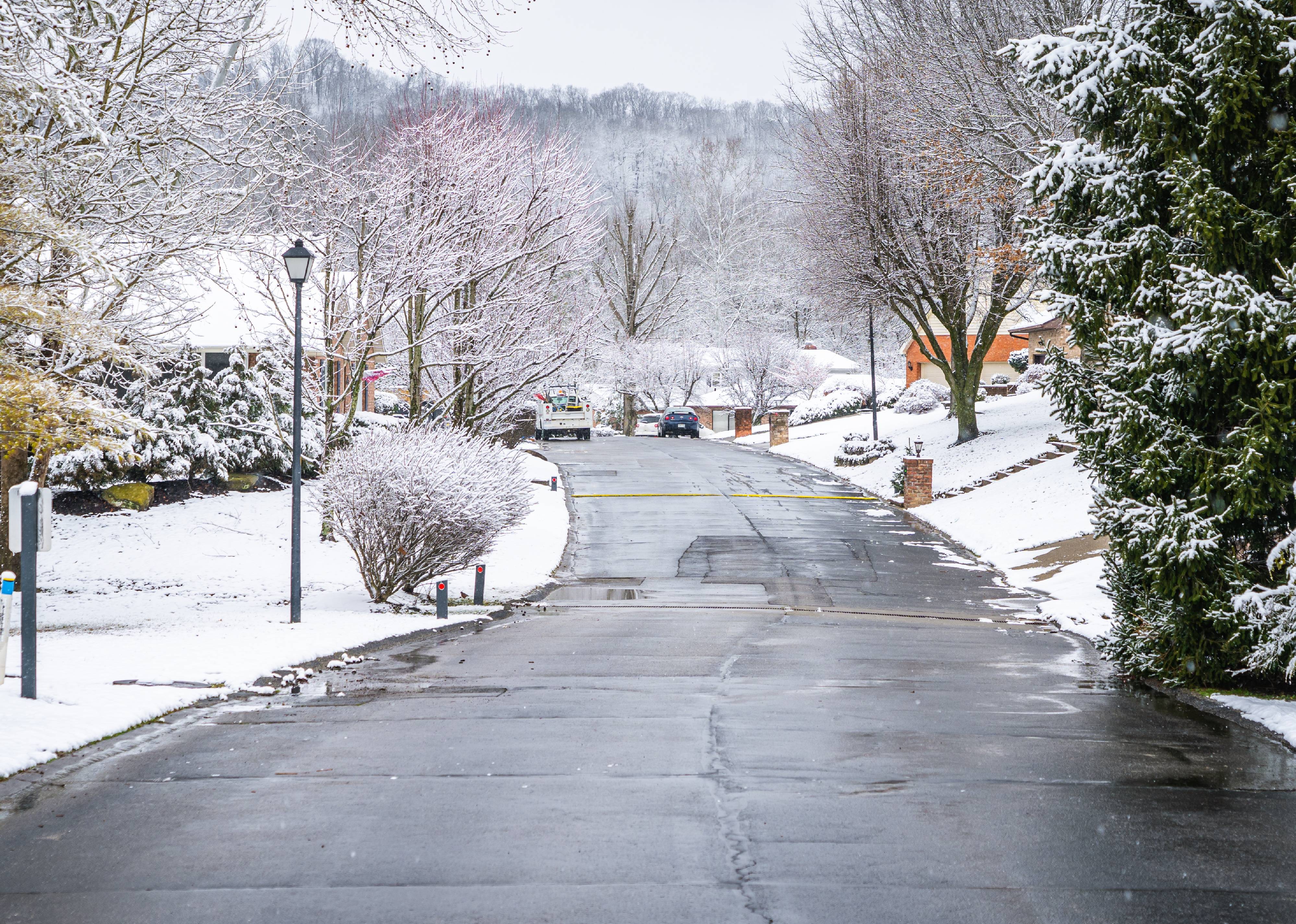 Residential community covered with snow.