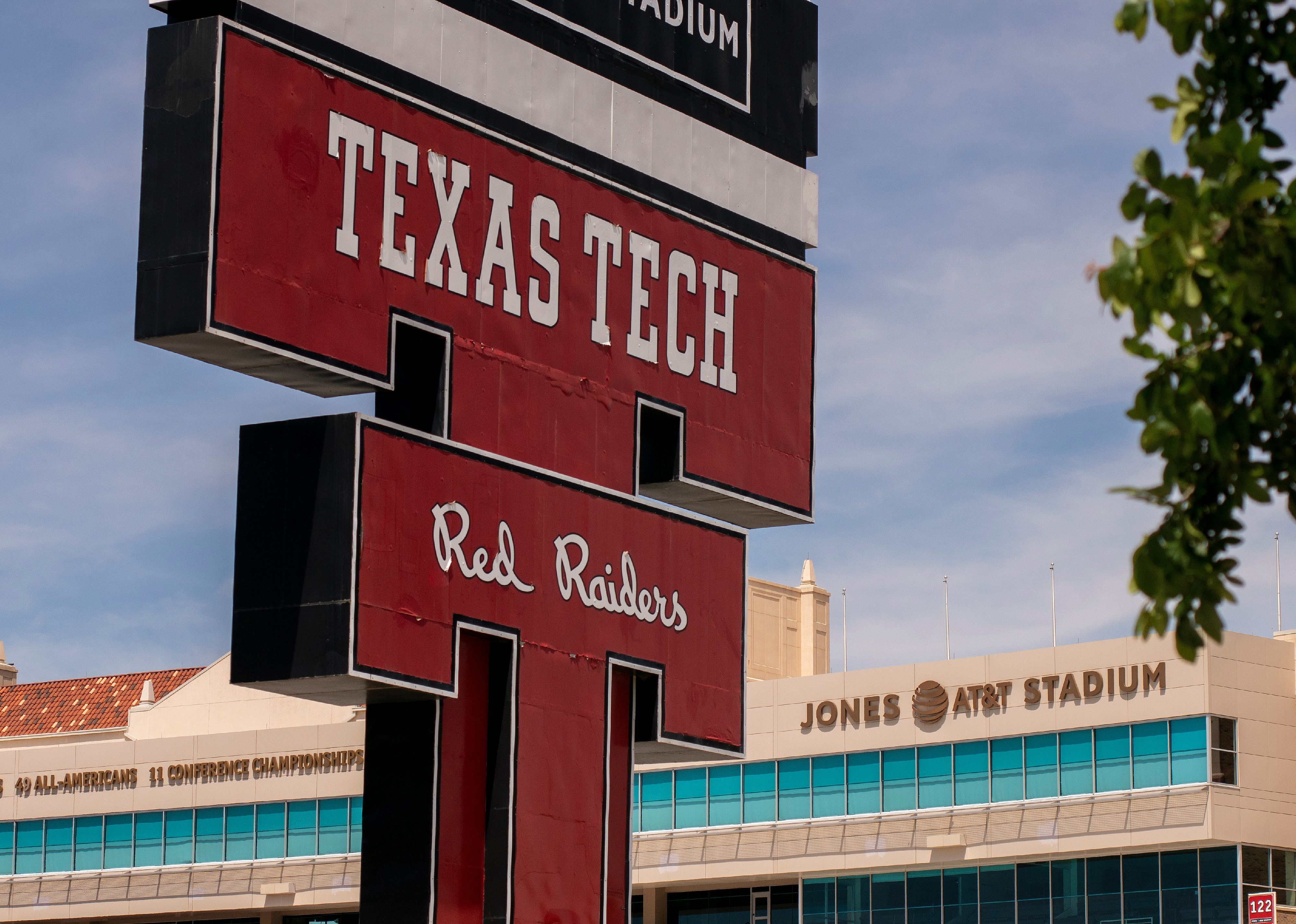 Texas Tech University sign and Red Raiders logo.