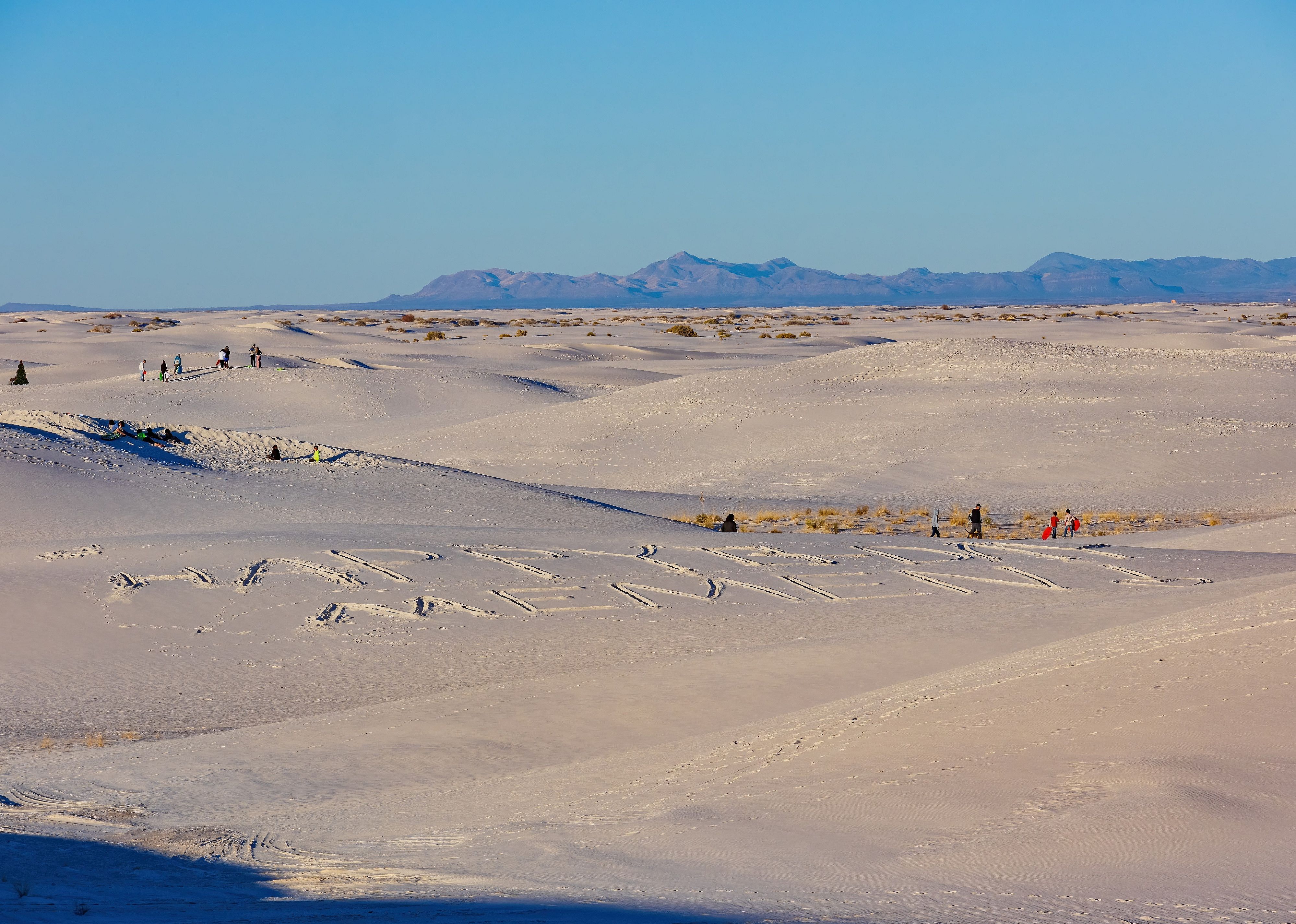 Sunny view of the landscape of White Sands National Park at New Mexico.