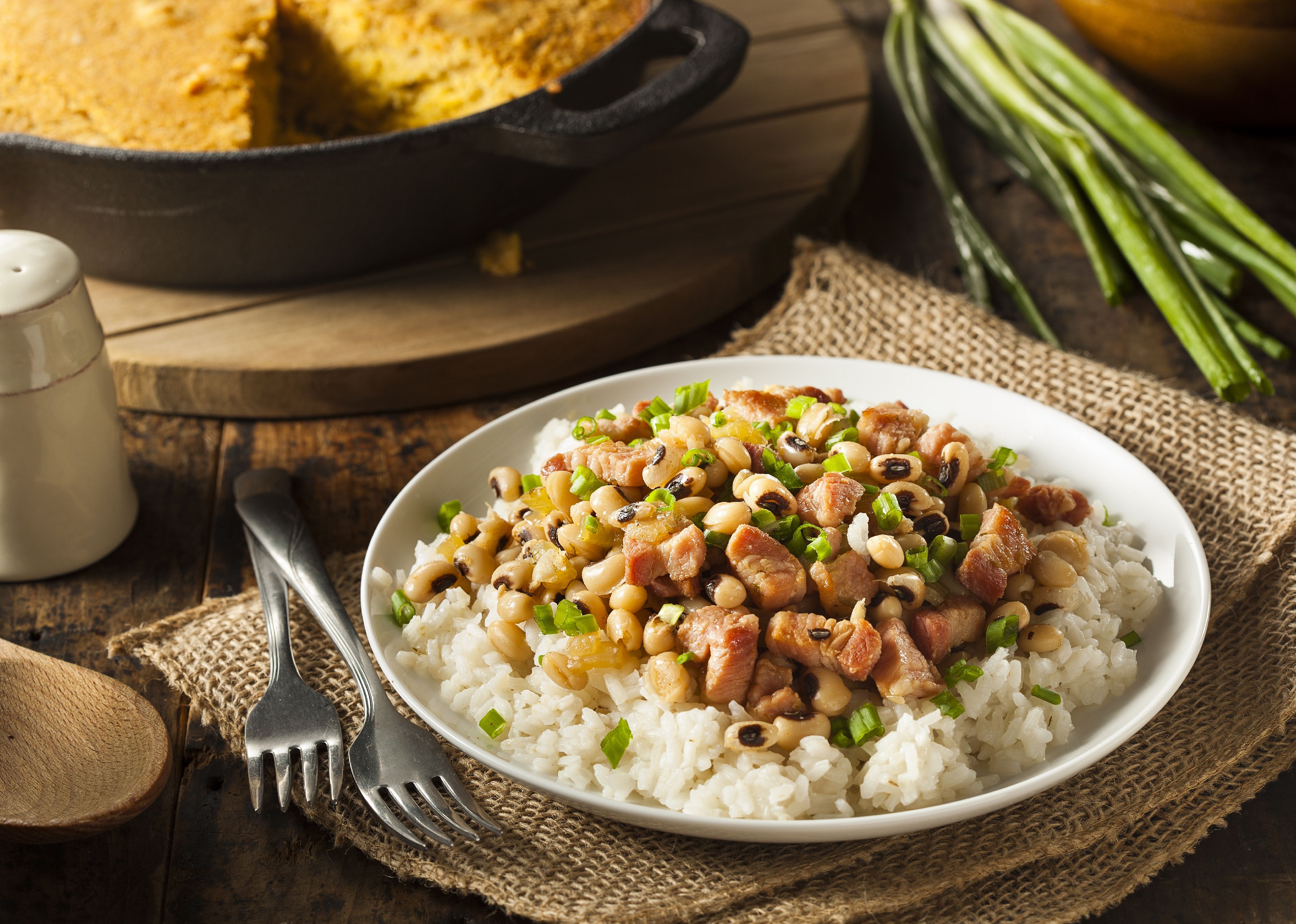Homemade Hoppin John with rice and pork.