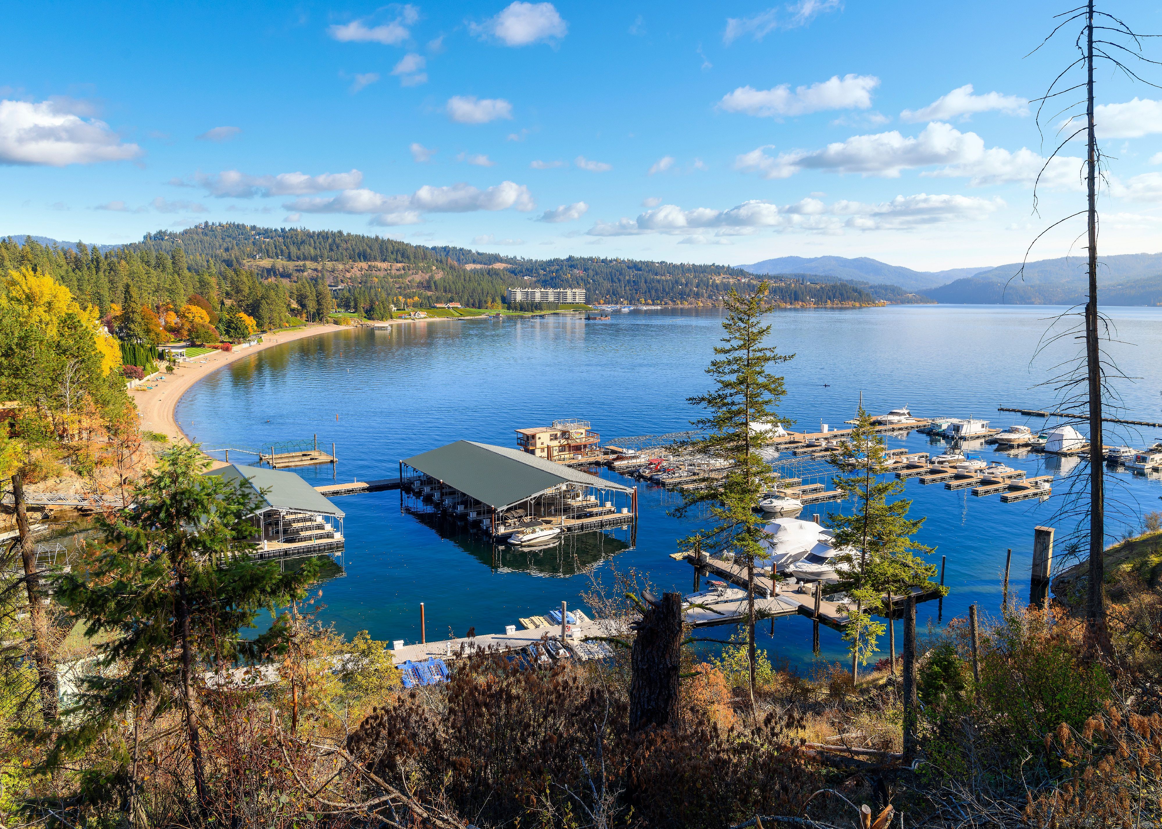 View from the Tubbs Hill hiking trail of the Sanders Beach lakefront community of homes.