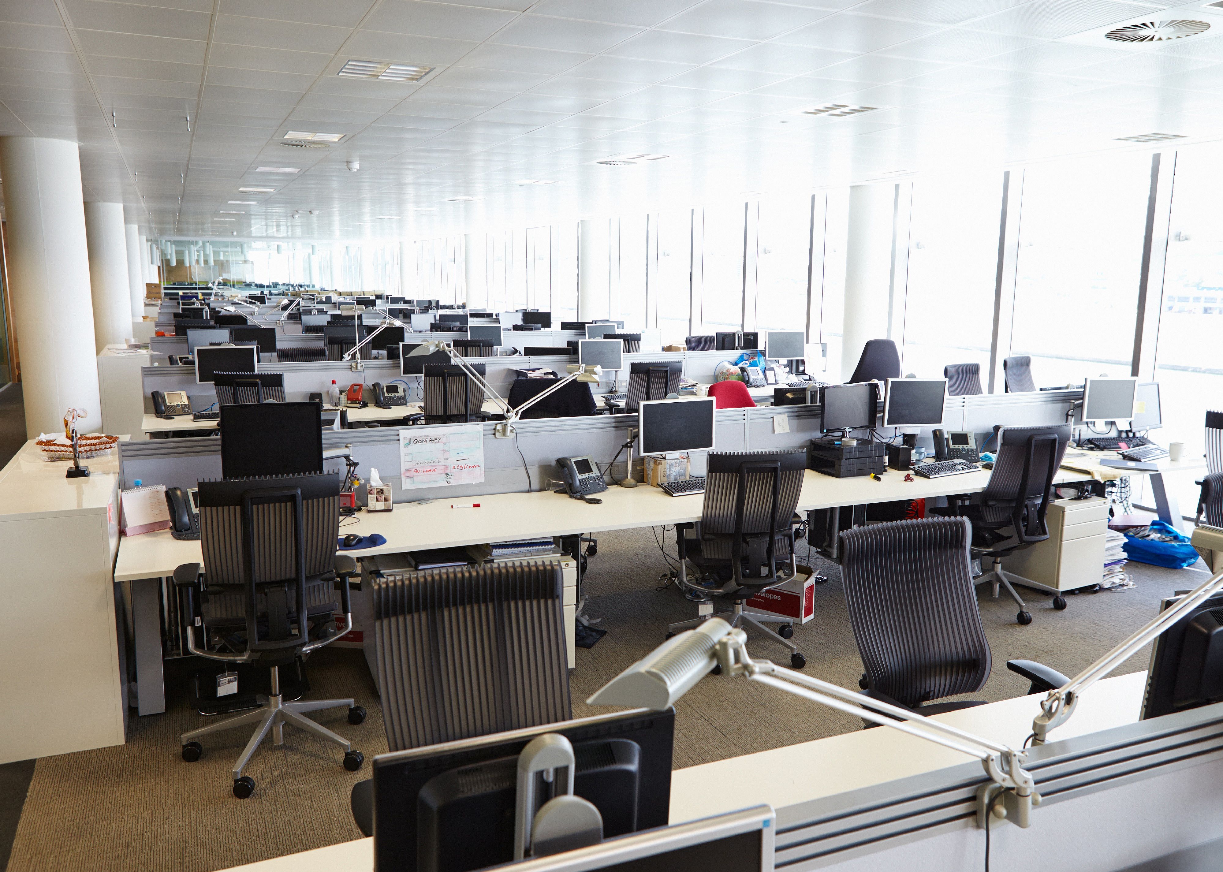 Large open plan office interior without people.