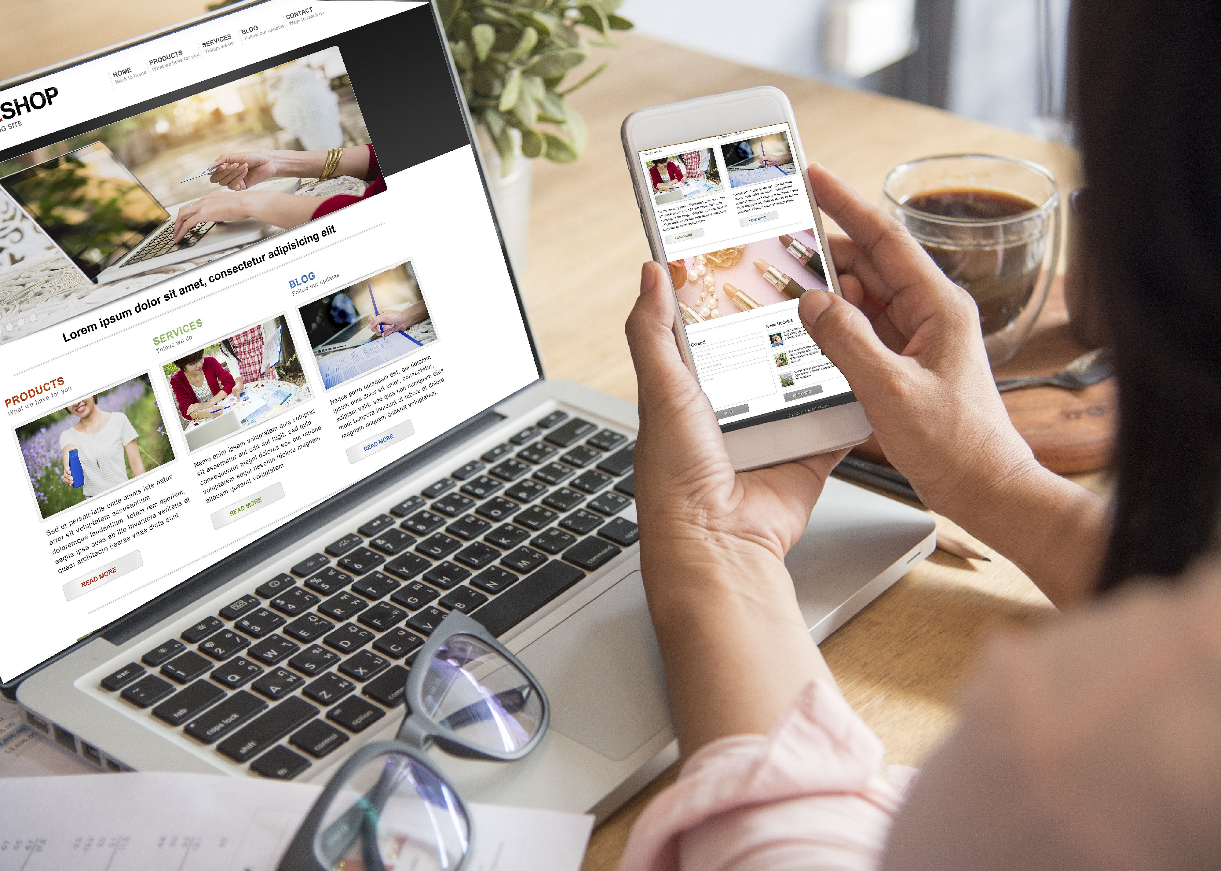 Woman holding phone online shopping