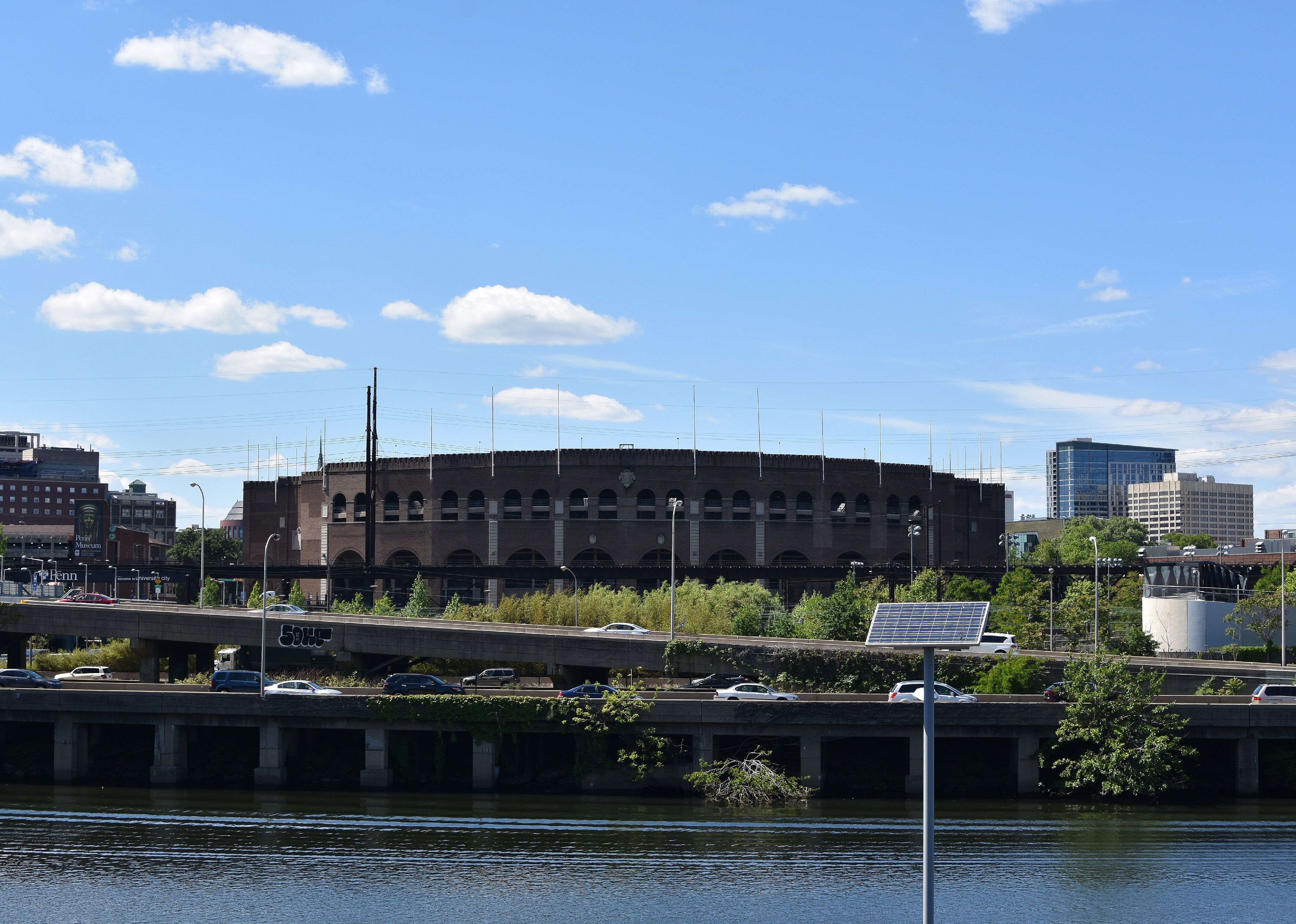 American coliseum in Philadelphia with solar panel