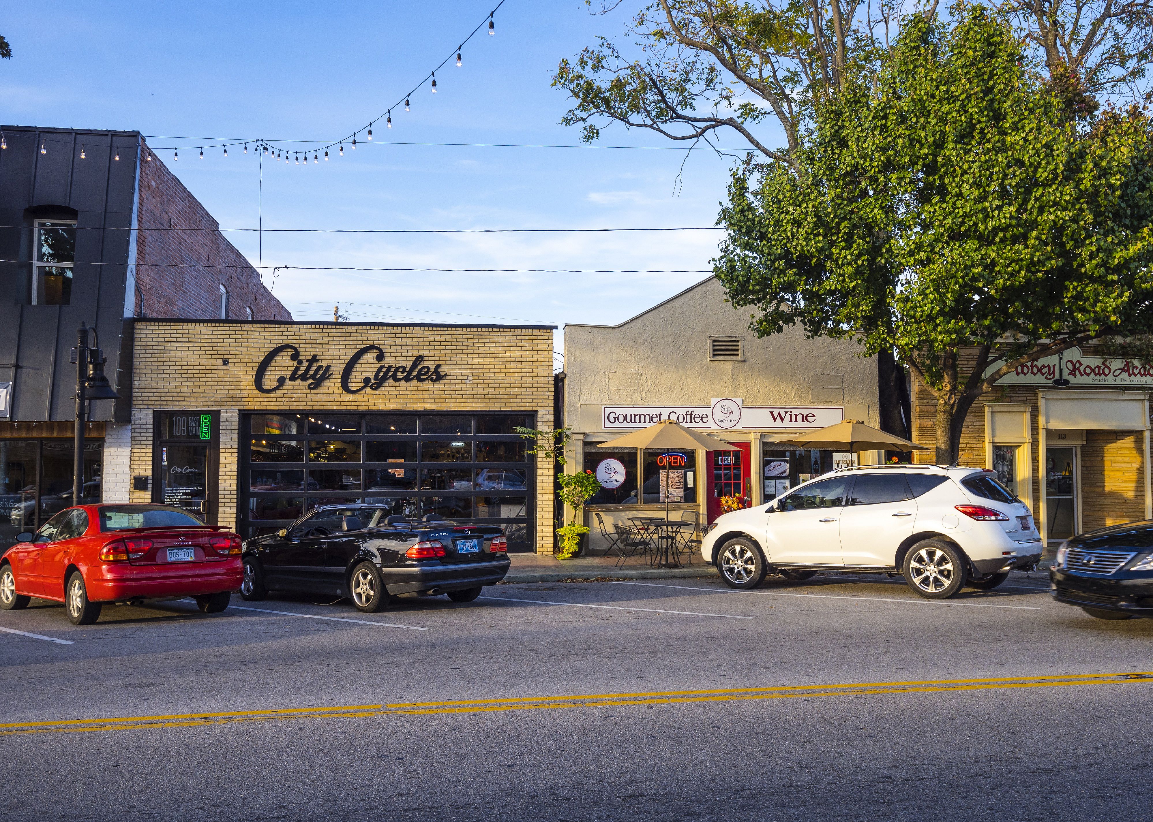Small businesses on a main street.