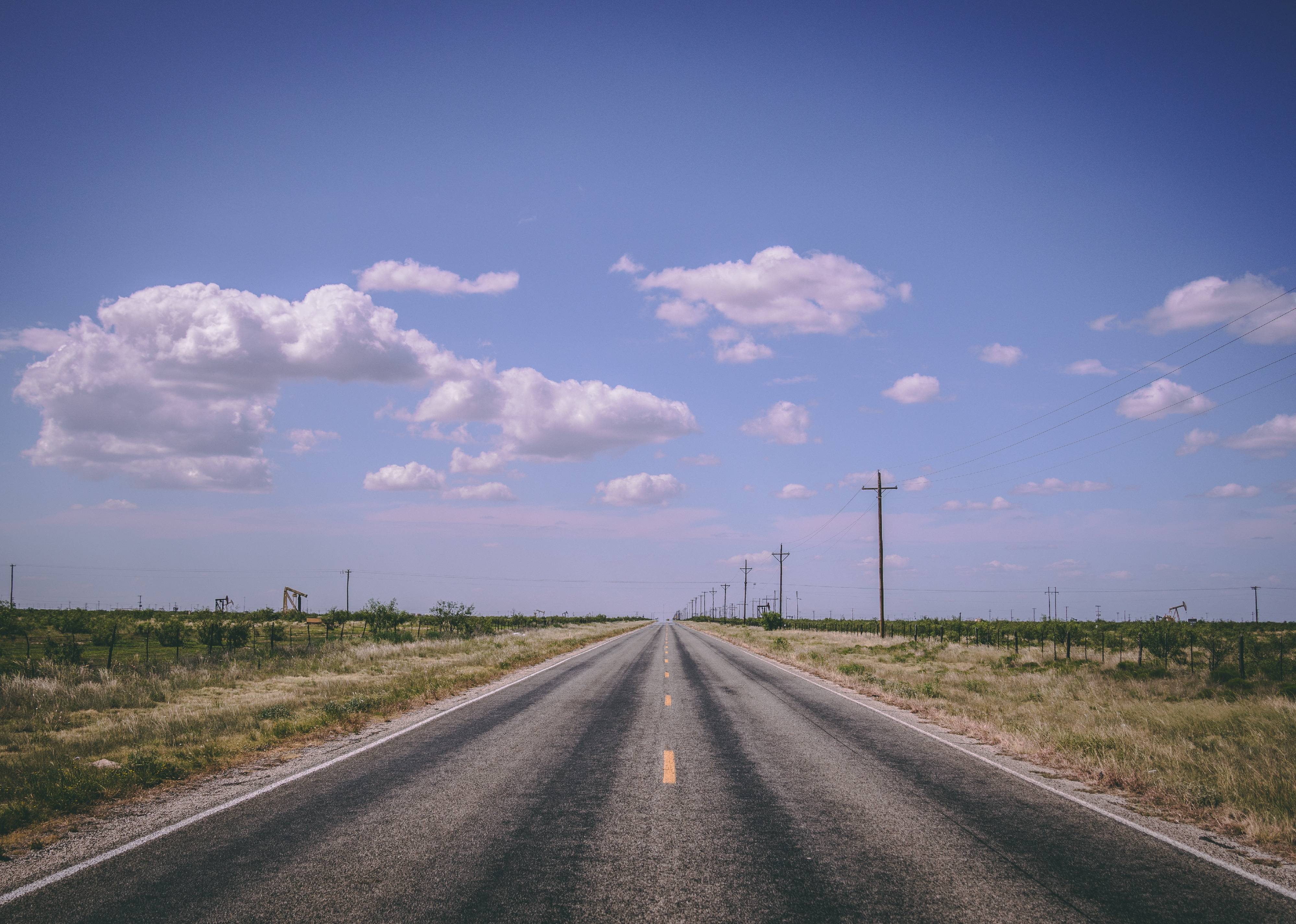 Long empty road in Odessa, Texas