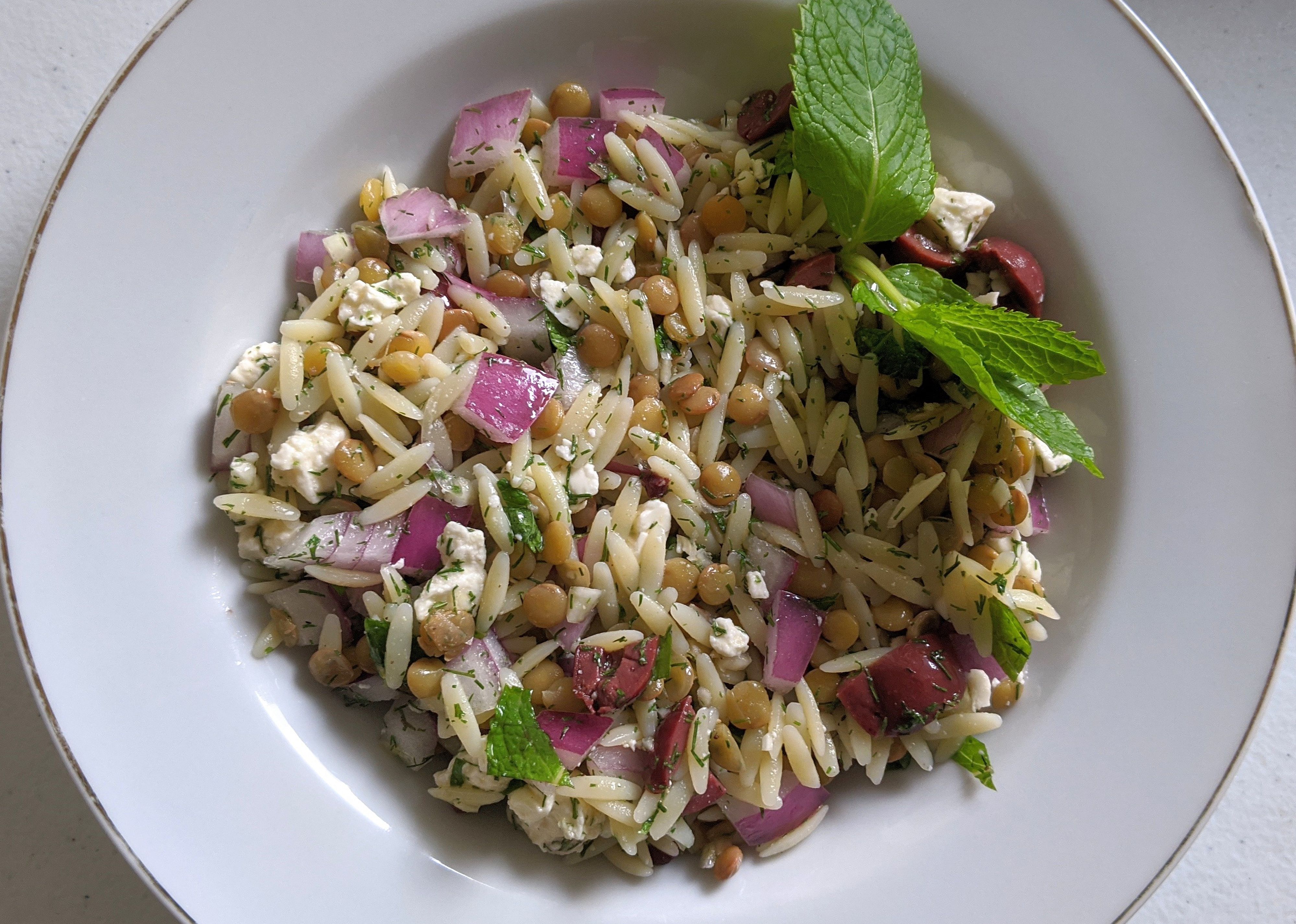 Minty Orzo Lentil and Feta Salad