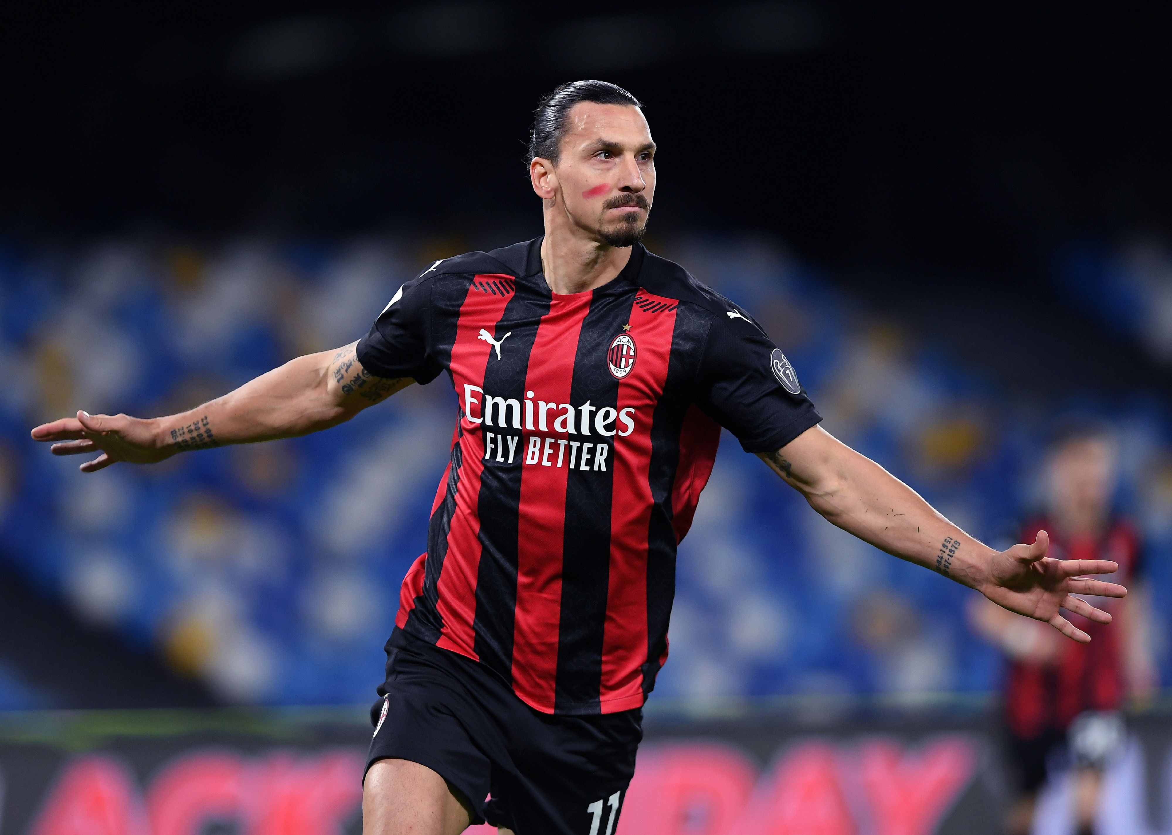 Zlatan Ibrahimović celebrates after scoring a goal