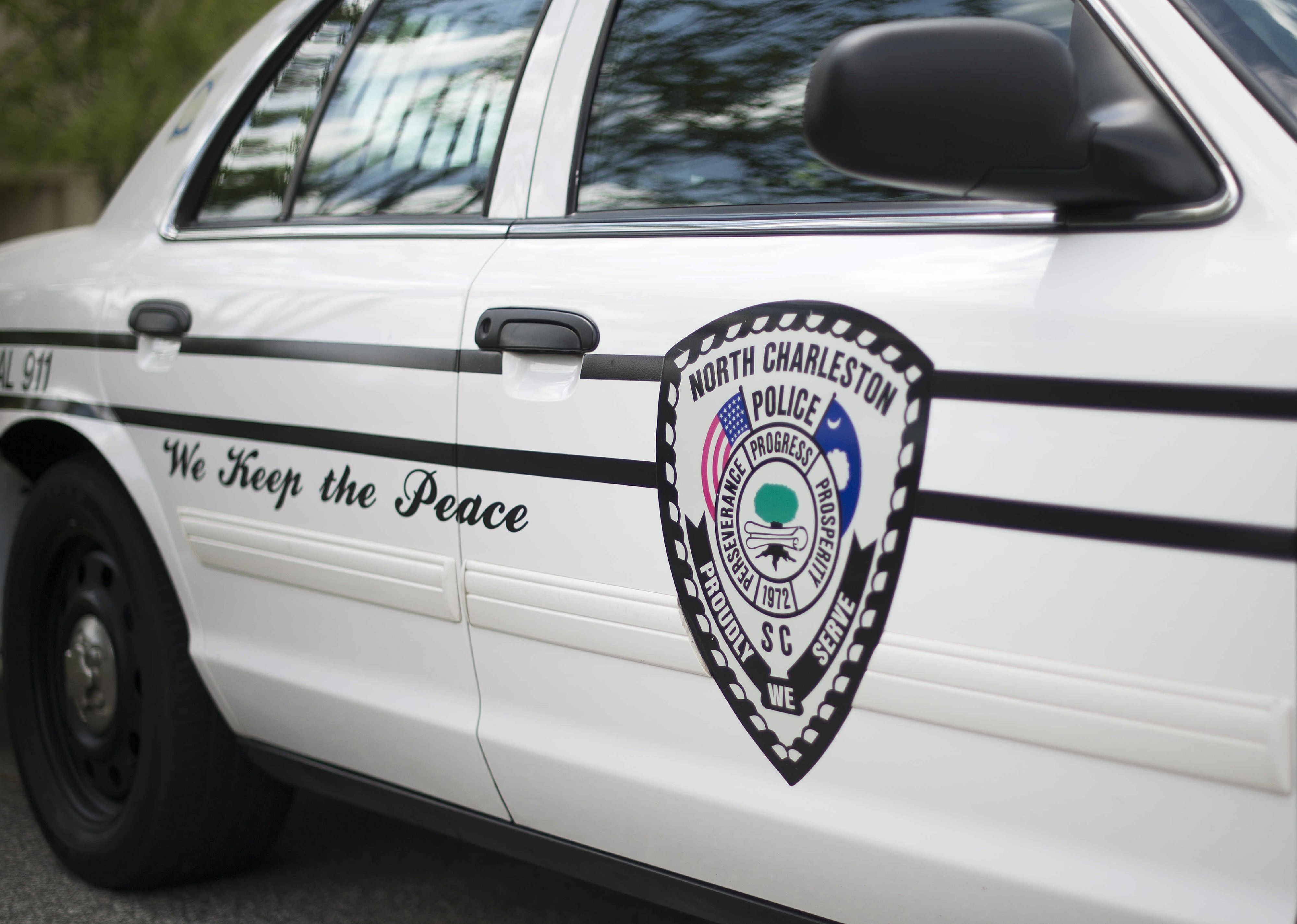 A police car is parked outside the North Charleston City Hall in North Charleston.