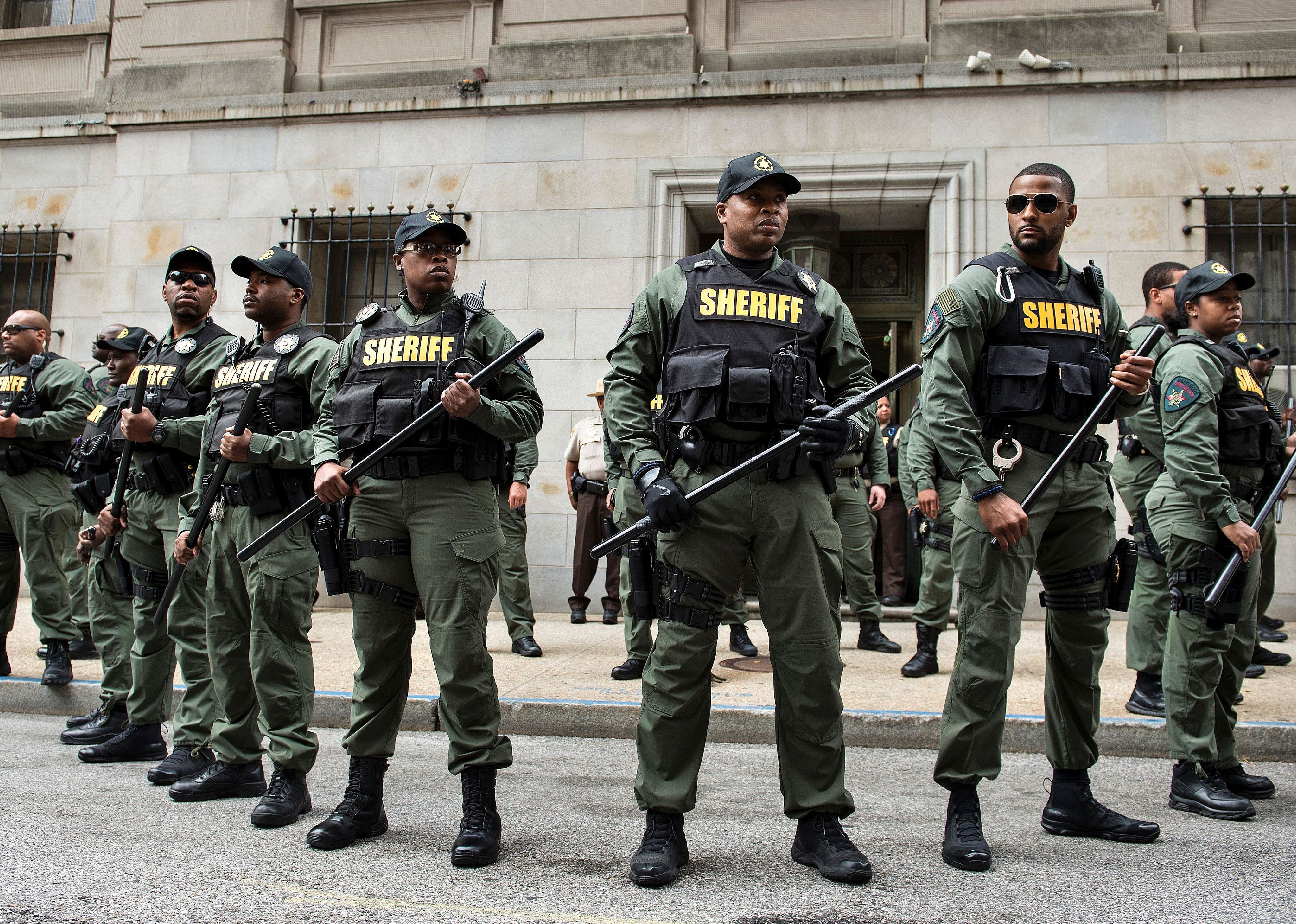 Baltimore County Sheriffs officers gather.