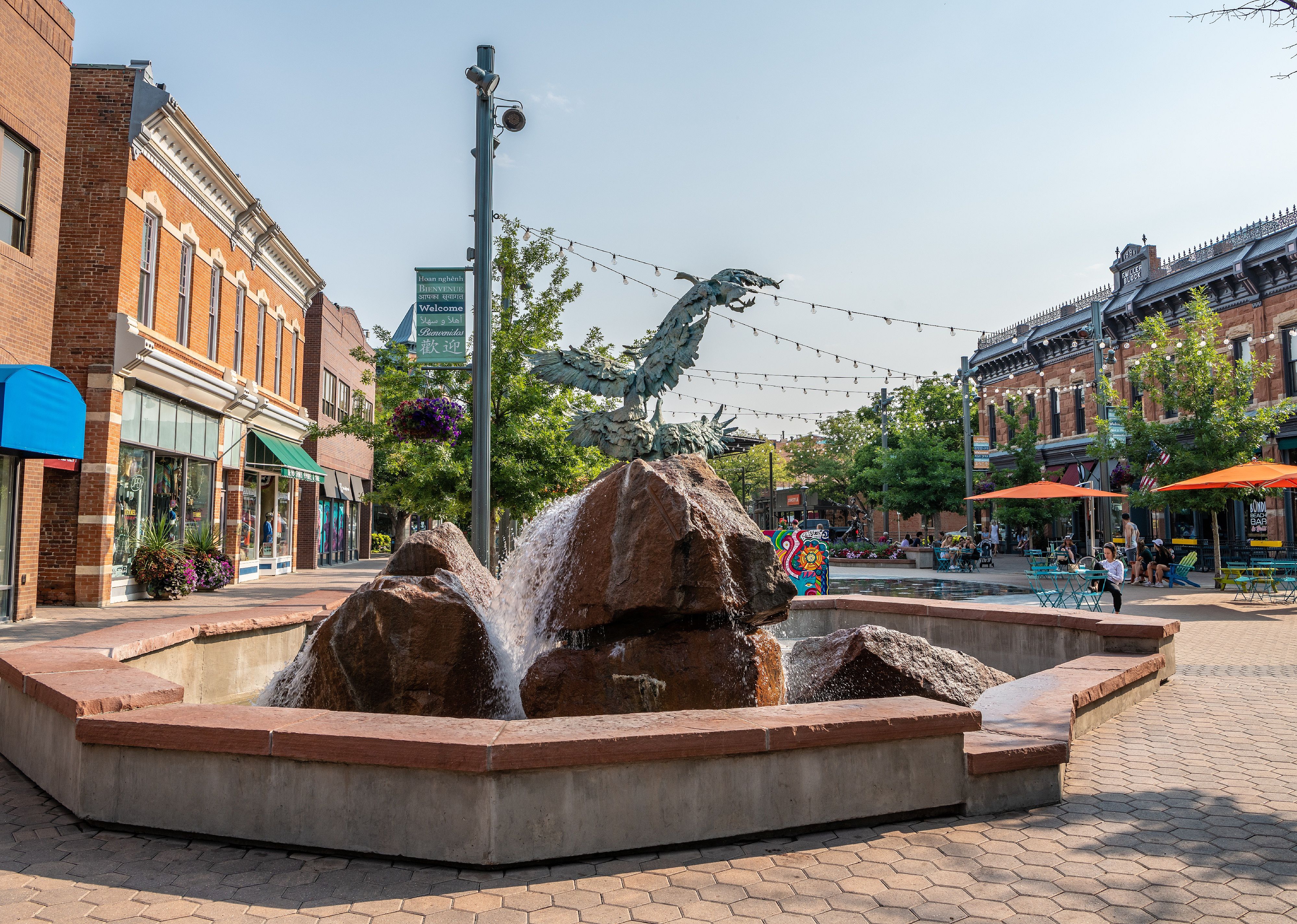 Eagle statue and fountain in Fort Collins