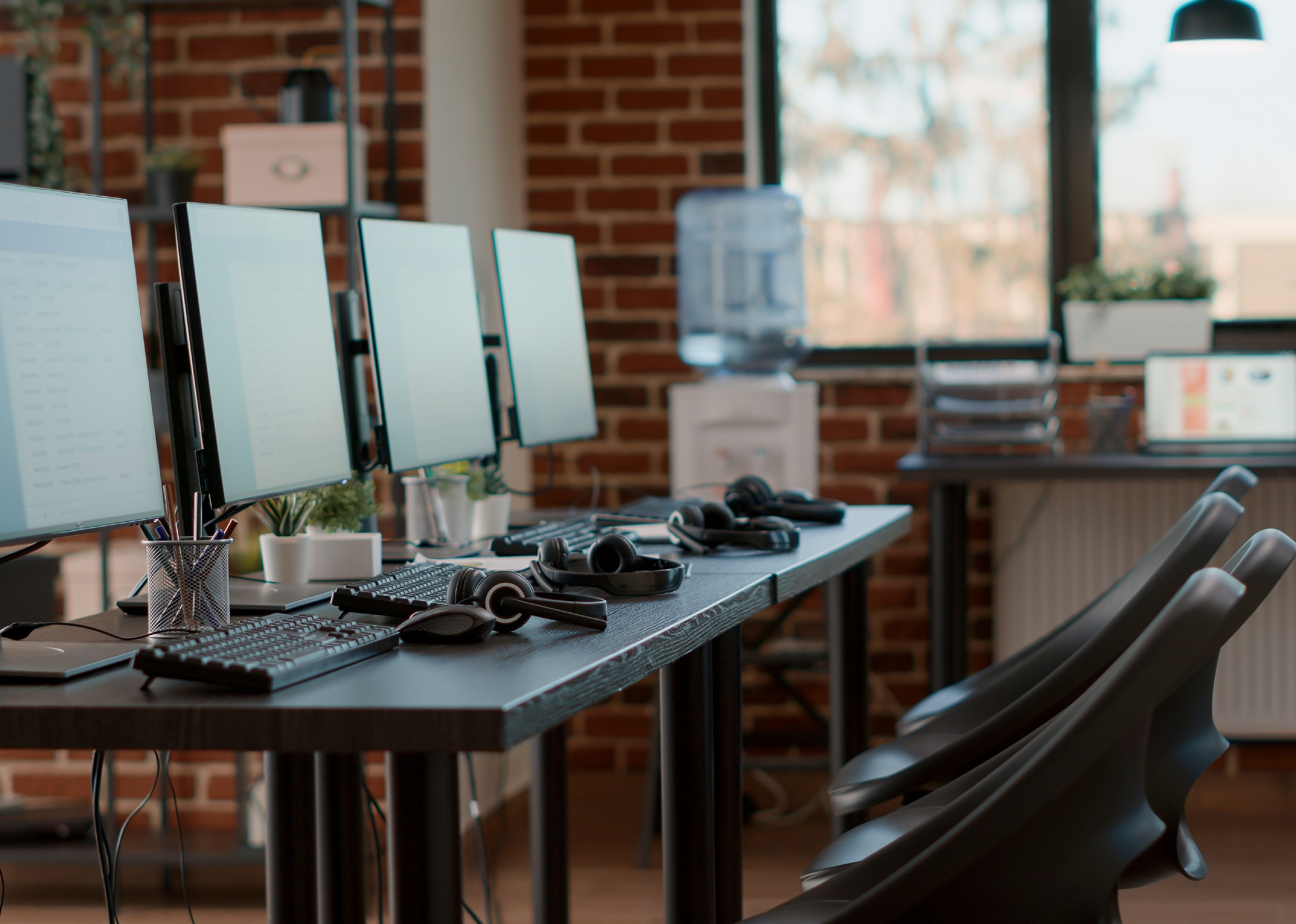 Empty workstation used for call center.