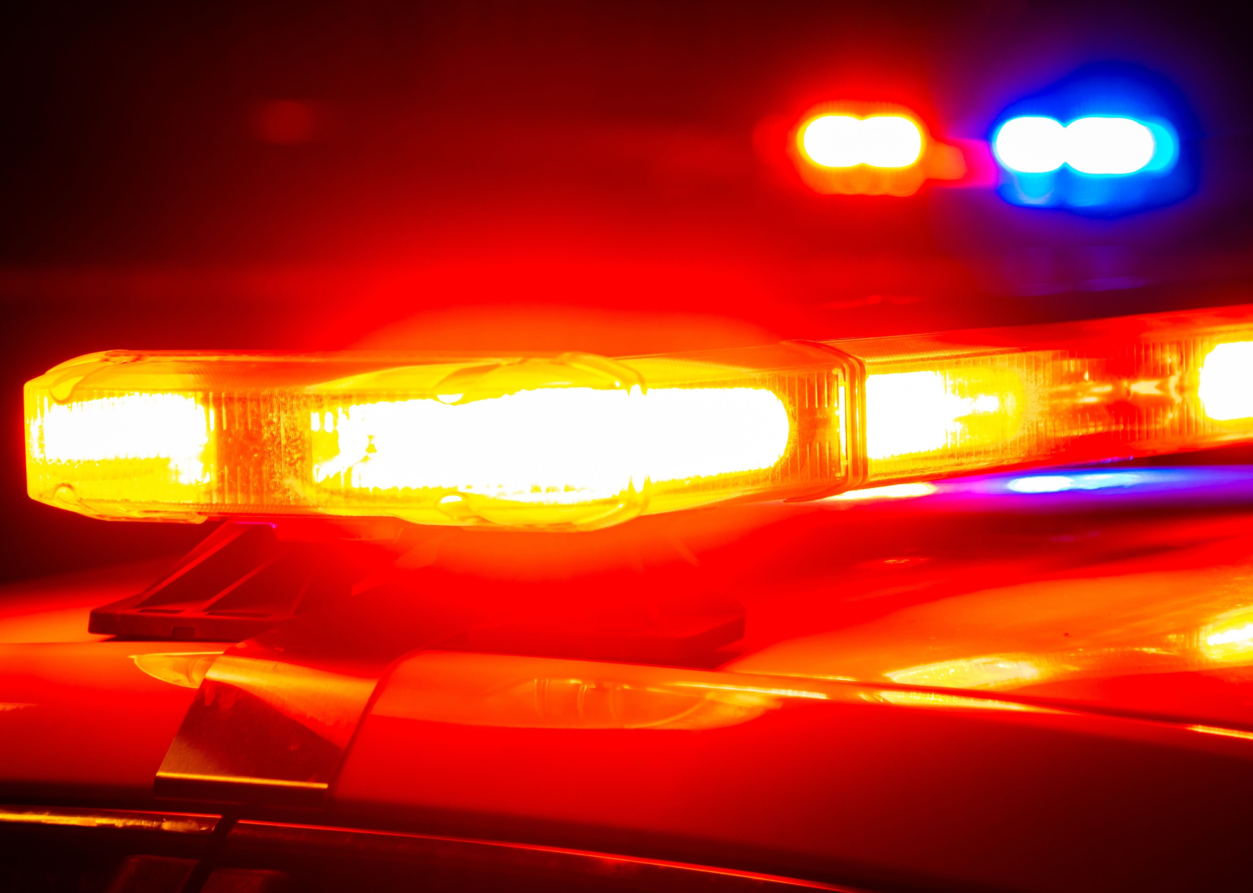 Police lights flashing close up.