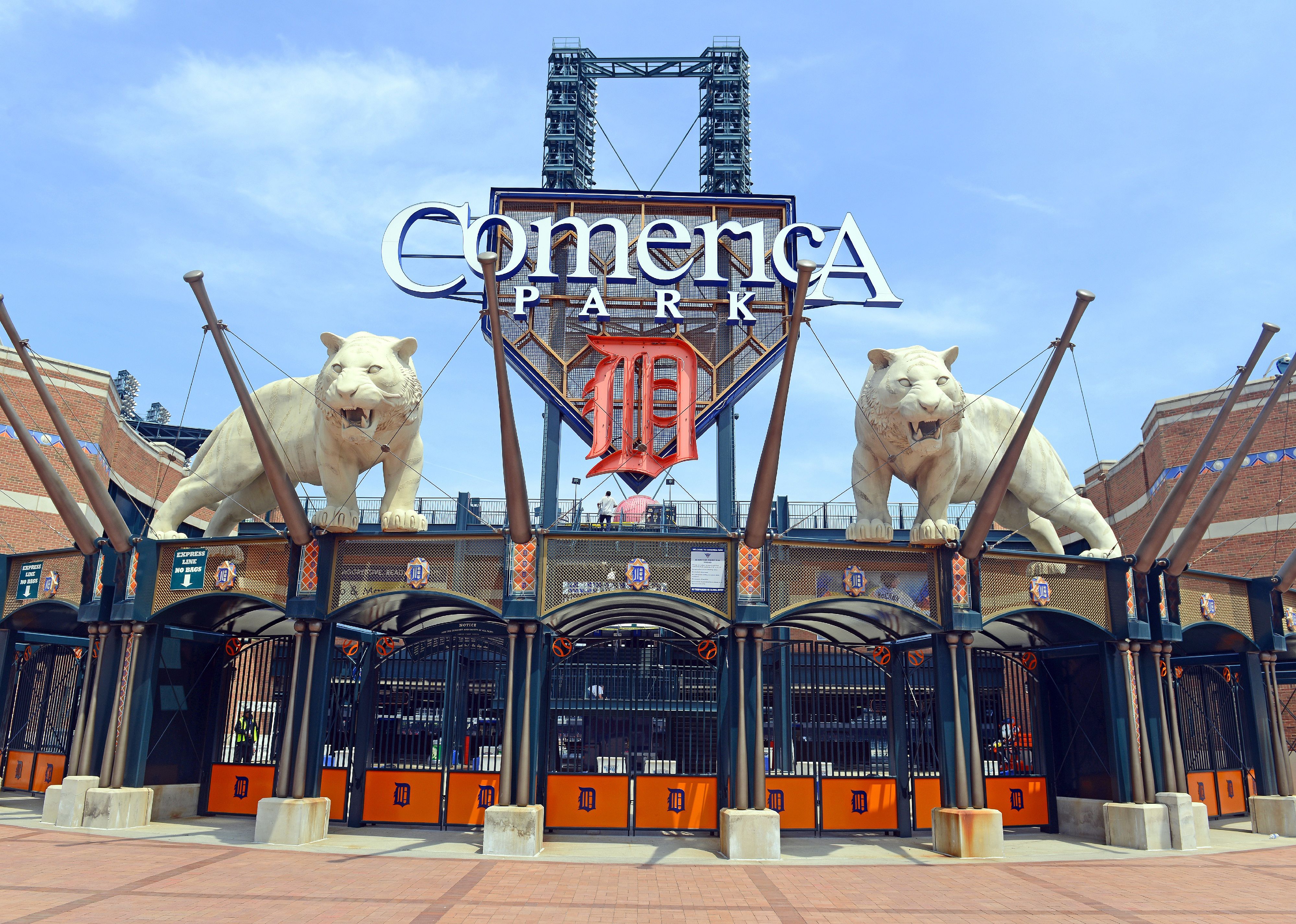 Comerica Park with tiger statues