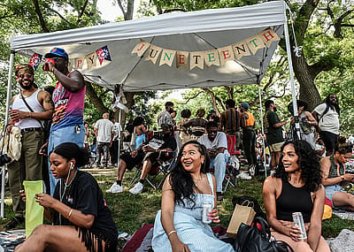 People participate in a Juneteenth celebration in Fort Greene park.