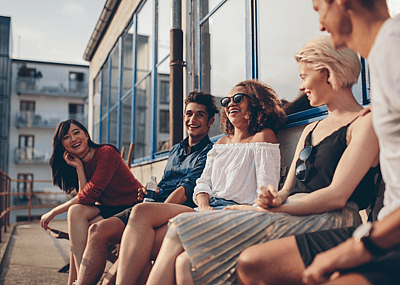 Friends on terrace