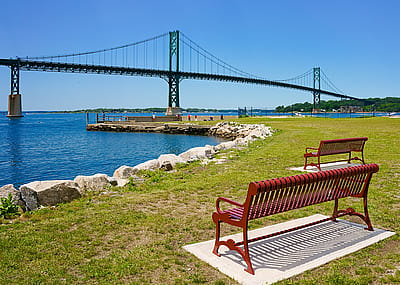 View of Mt. Hope bridge over Narragansett bay from Bristol.