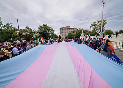A giant Trans Flag unfurled outside the Supreme Court in 2019
