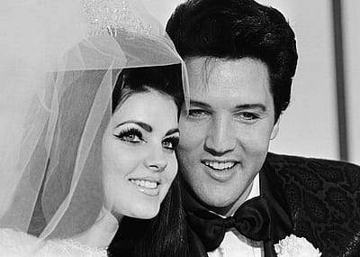 Singer Elvis Presley and his bride Priscilla Ann Beaulieu, pose for photograph following their wedding at the Aladdin Hotel in 1967.