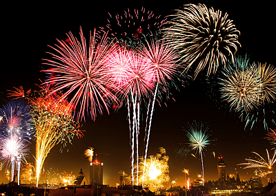 A fireworks display on New Year's Eve