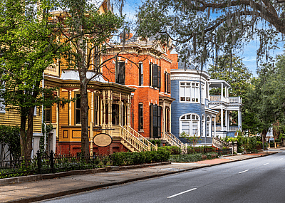 Historic homes along Whitaker Street in Savannah, Georgia