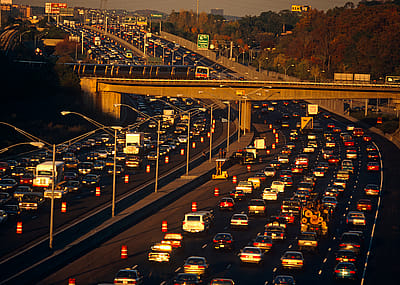 Rush hour traffic out of Downtown Atlanta, Georgia.
