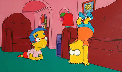 Original animation cels from 'The Simpsons' on display at the 'Get Inked With Homer' benefit at the Wonderful World Art Gallery in Culver City, California.