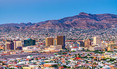 El Paso downtown city skyline at twilight.