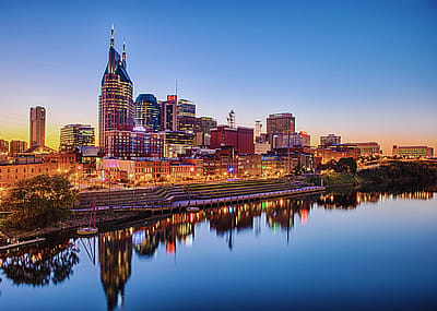 The skyline of downtown Nashville, Tennessee.