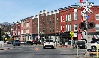 A shot of a small town in America