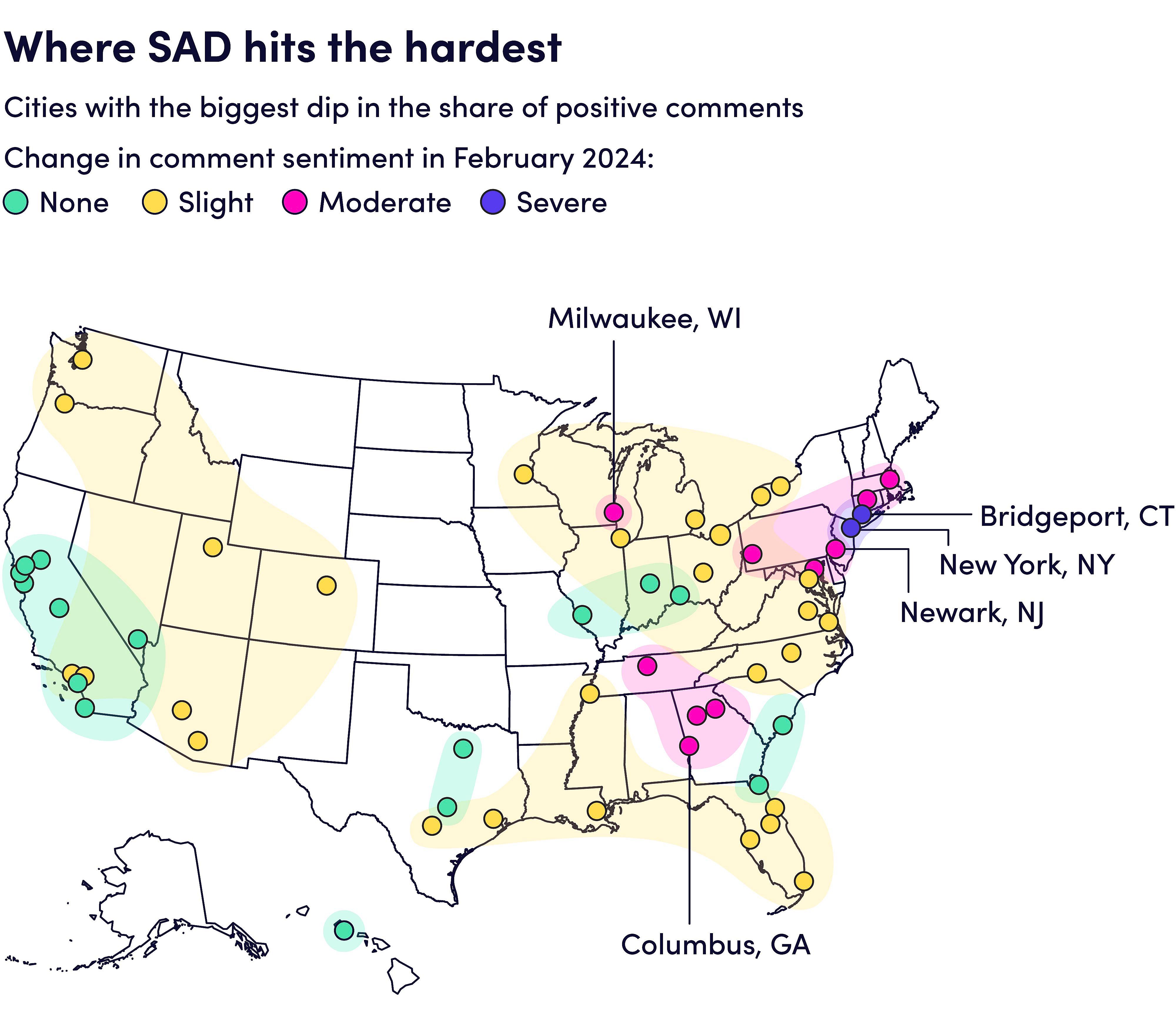 Map showing the US states where SAD hits the hardest.