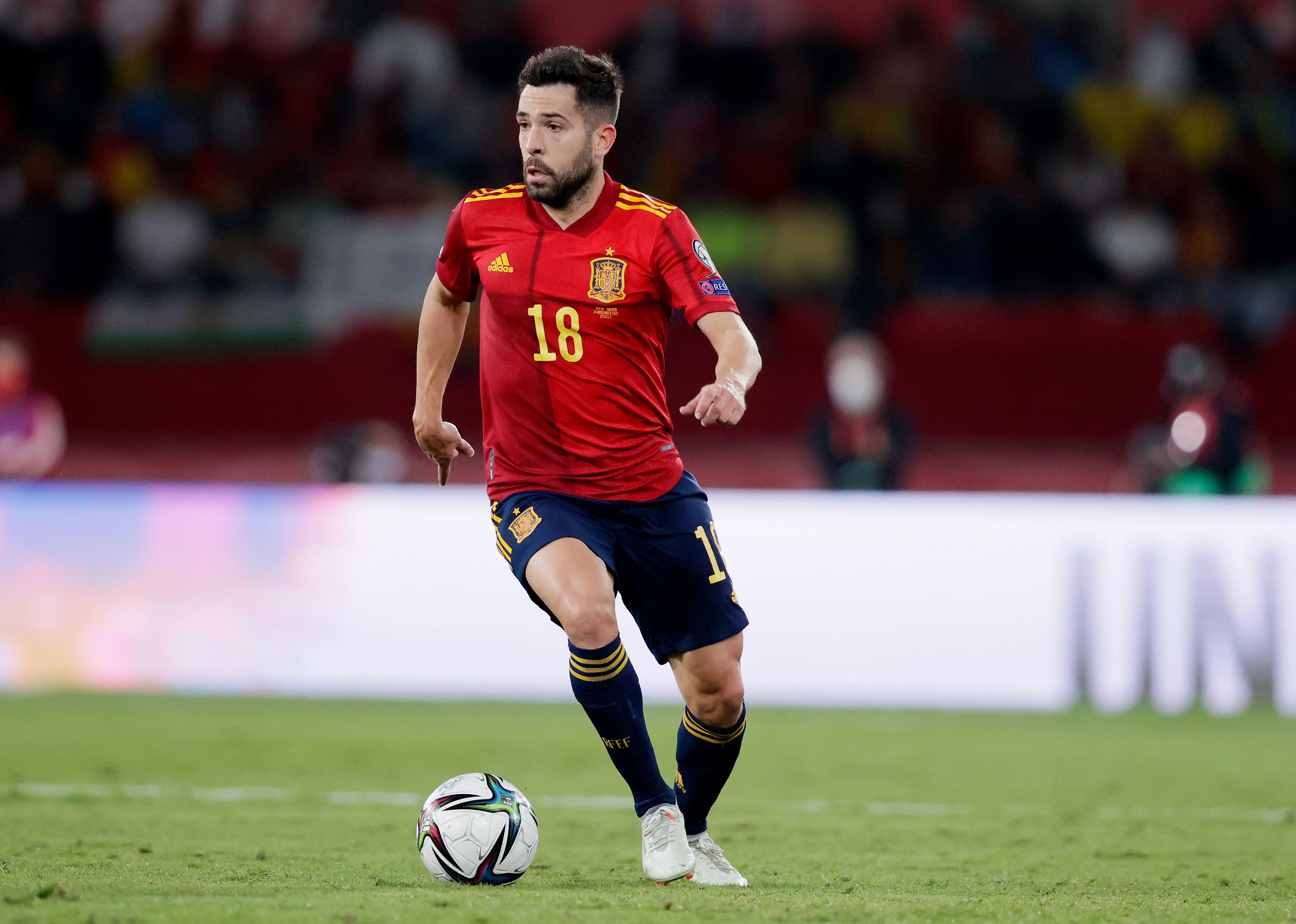 Jordi Alba of Spain during the World Cup Qualifier match between Spain v Sweden