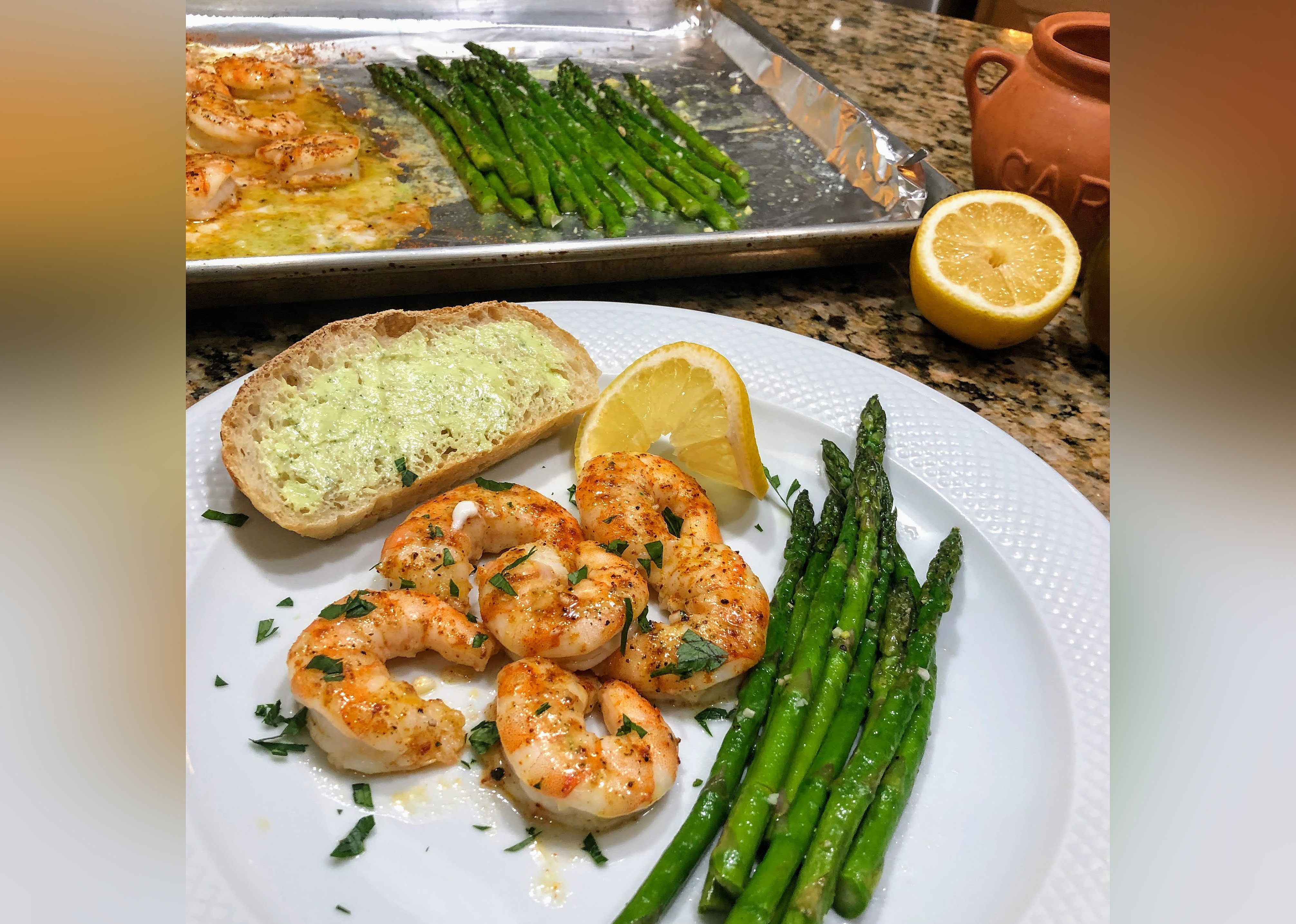 Sheet Pan Lemon Butter Garlic Shrimp with Asparagus