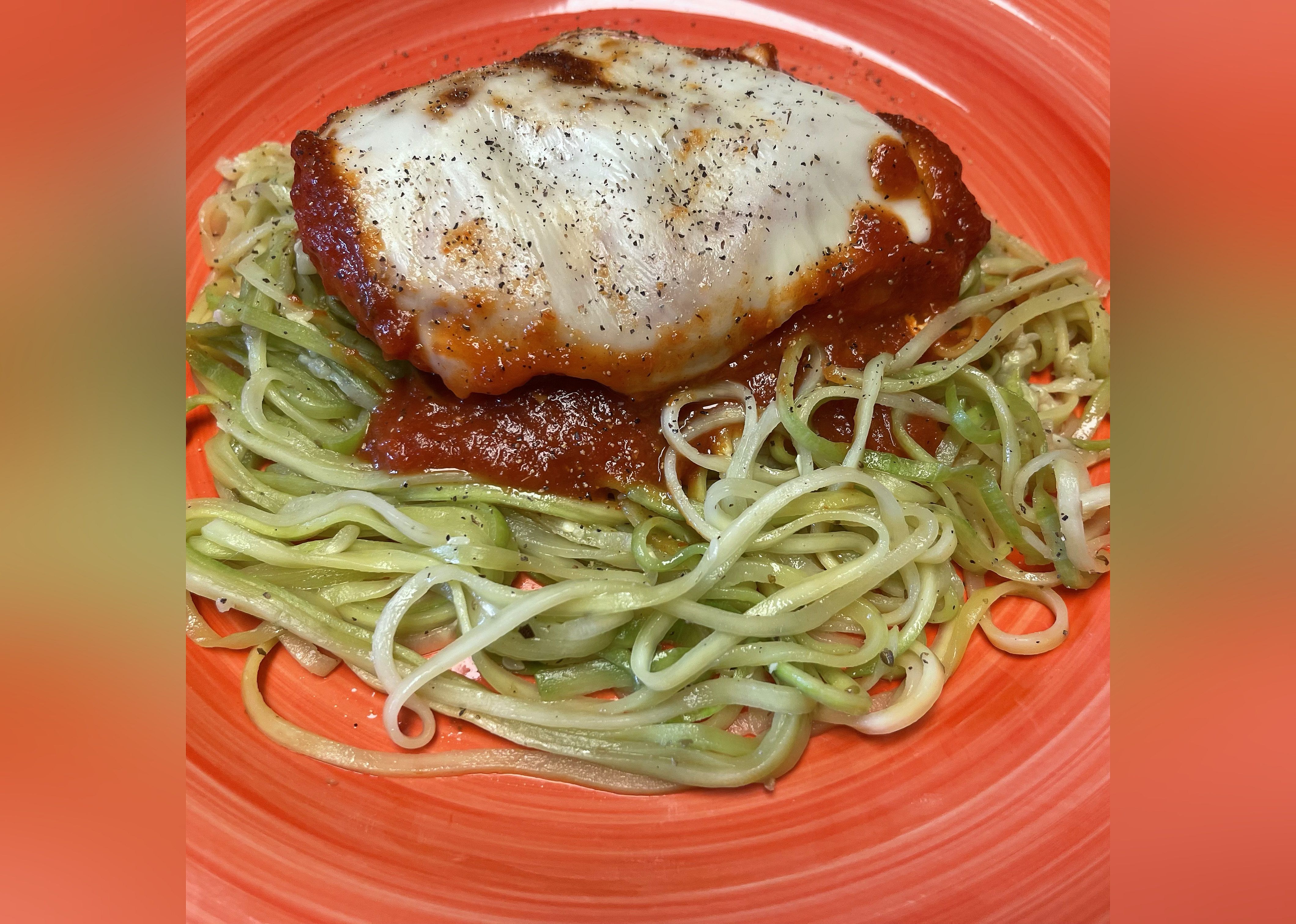 Chicken Parmesan with Zucchini Pasta