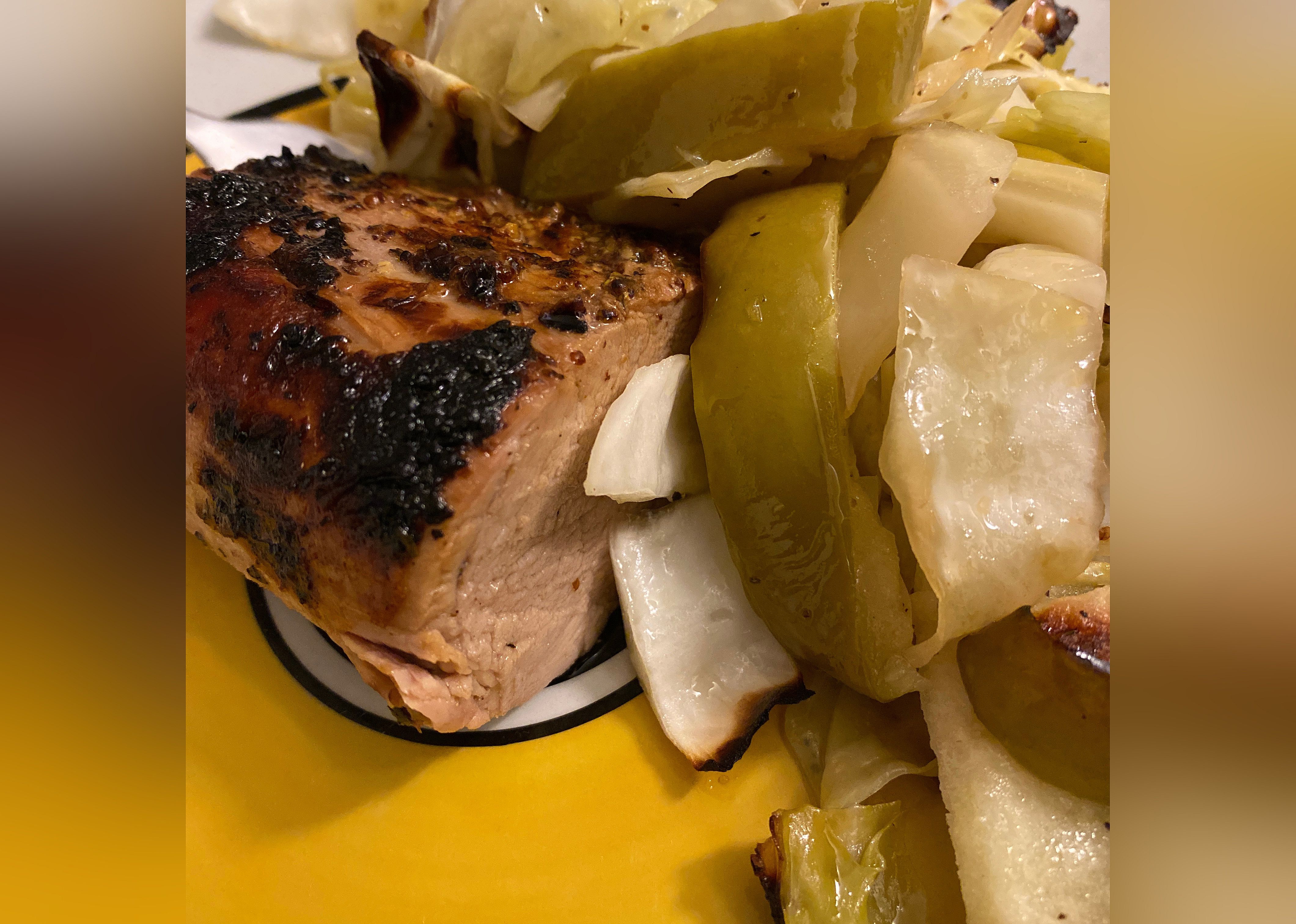 Dijon Pork with Apples and Cabbage
