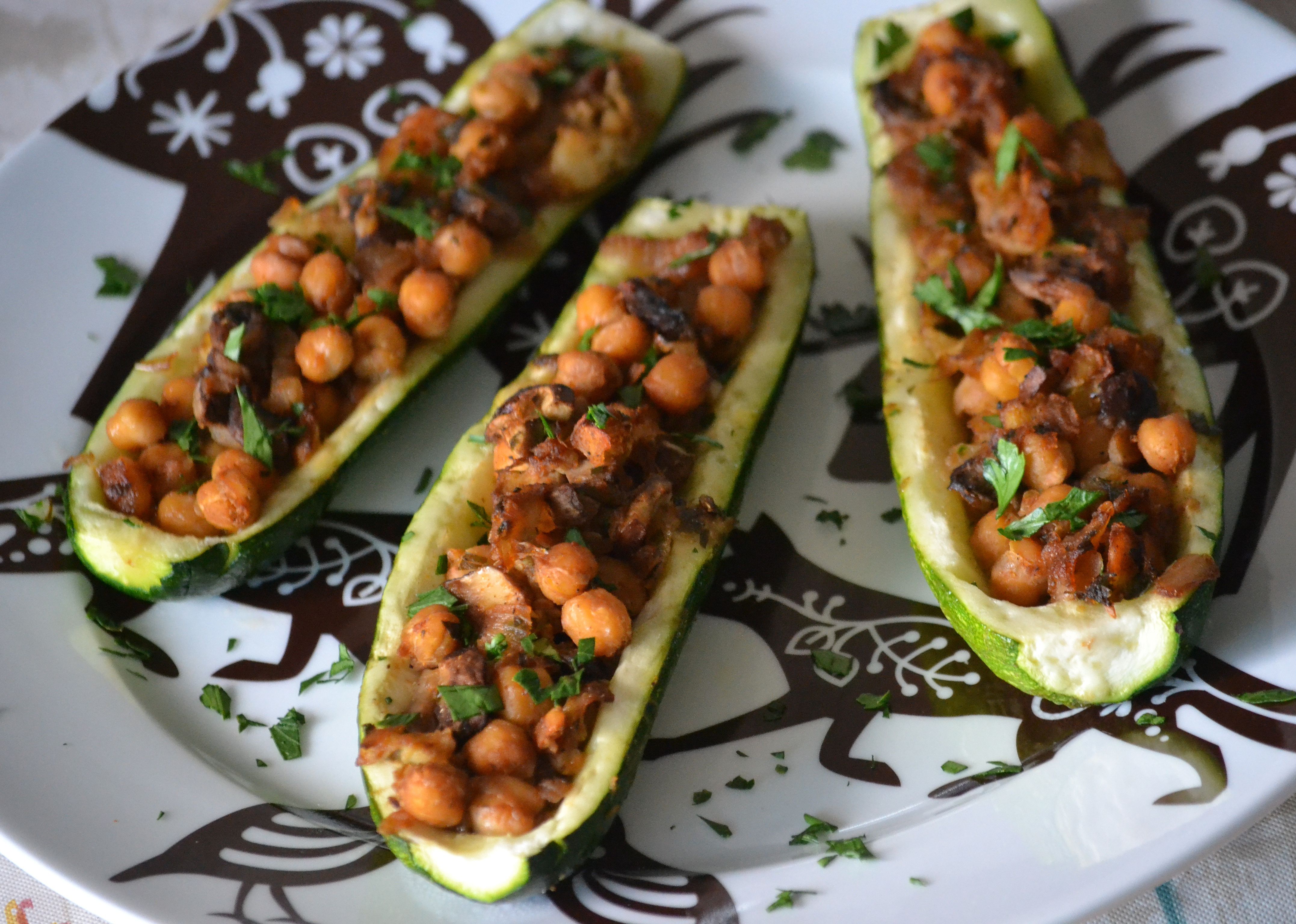 Zucchini with Chickpea and Mushroom Stuffing
