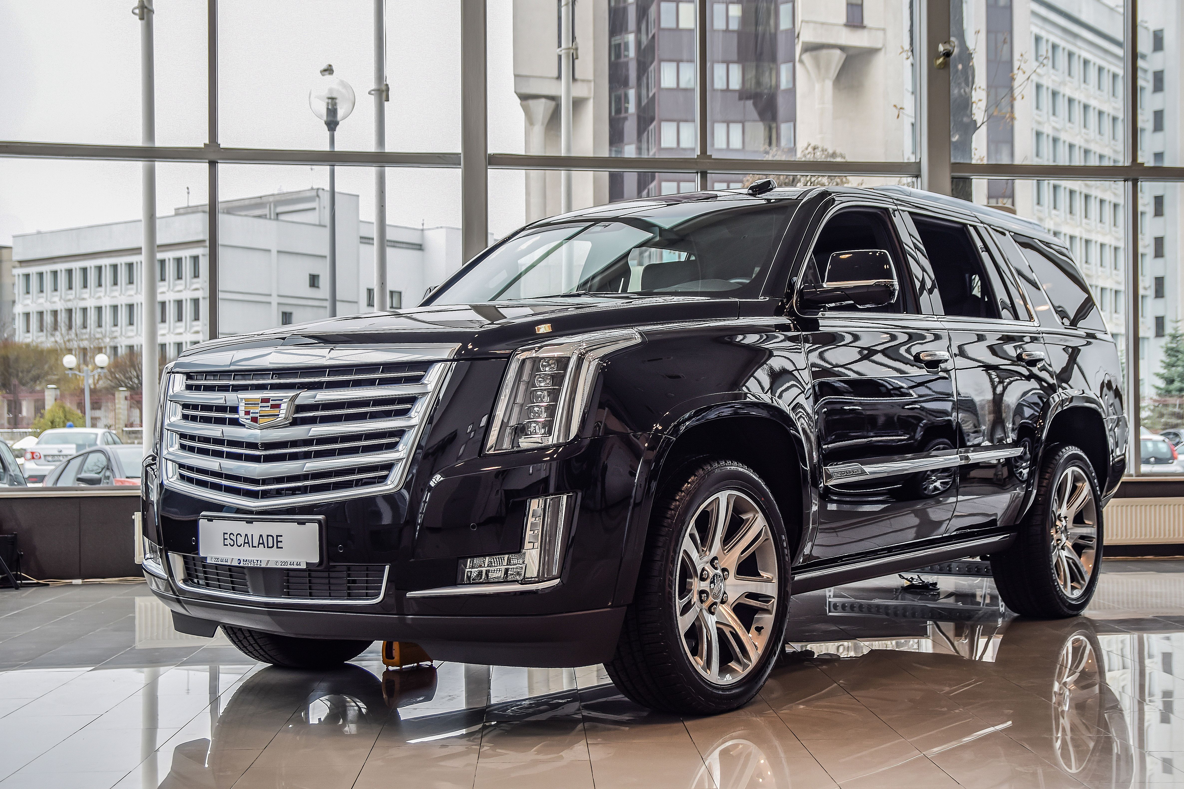 Cadillac Escalade in the dealer's showroom.