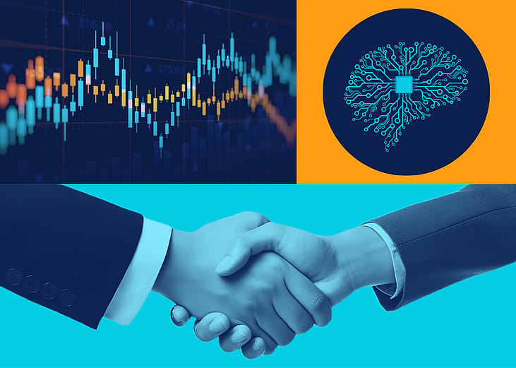 Collage with financial, technology, and business elements.