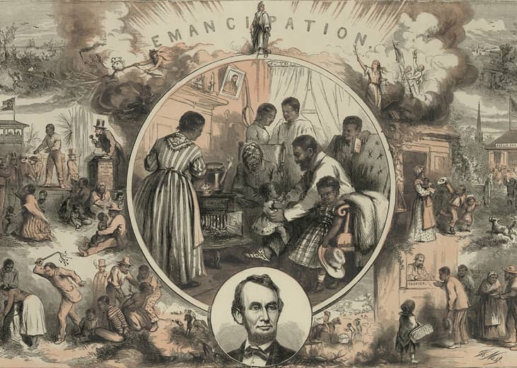 Illustration commemorating the Emancipation Proclamation.
