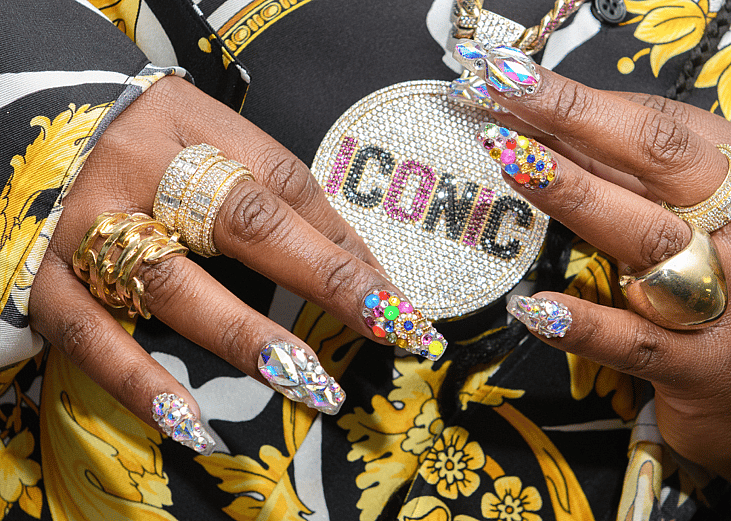 Missy Elliott jewelry and nail detail.