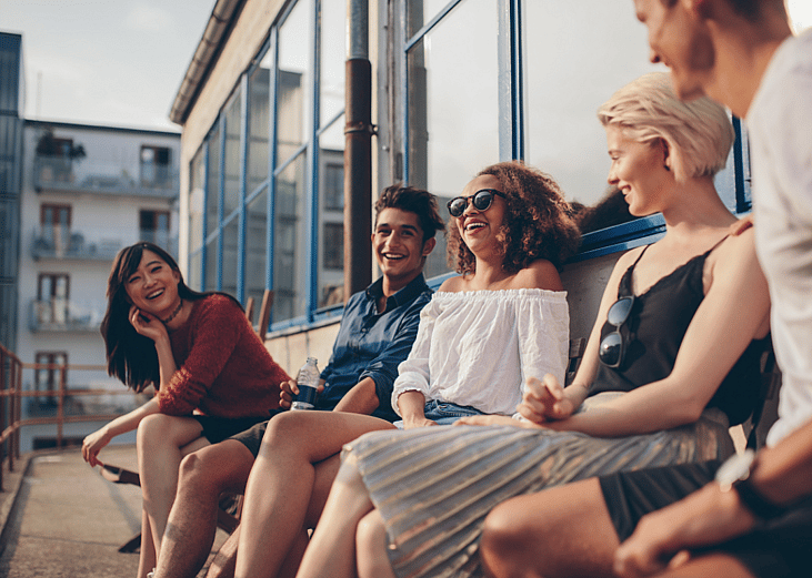 Friends on terrace