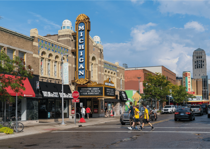 Pedestrians walking in downtown Ann Arbor.
