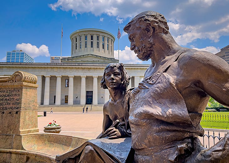 Prosperity statue in front of the Ohio Statehouse.