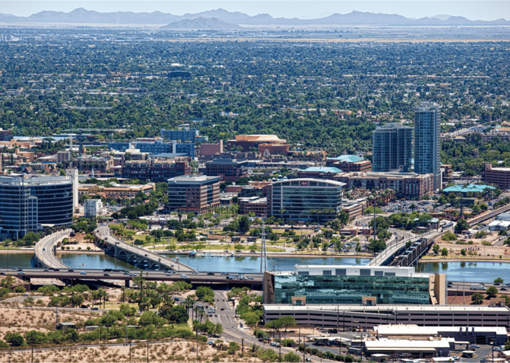 Tempe lake and downtown.