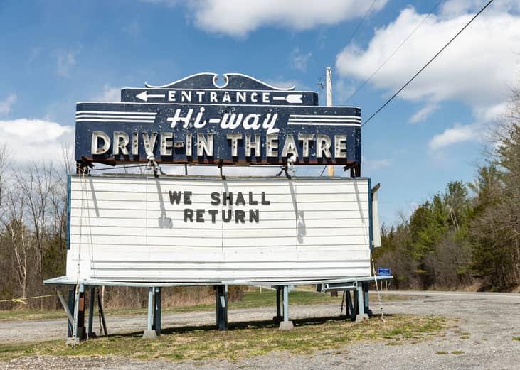 Marquee at entrance for Hi-way Drive-In Theatre in Coxsackie.