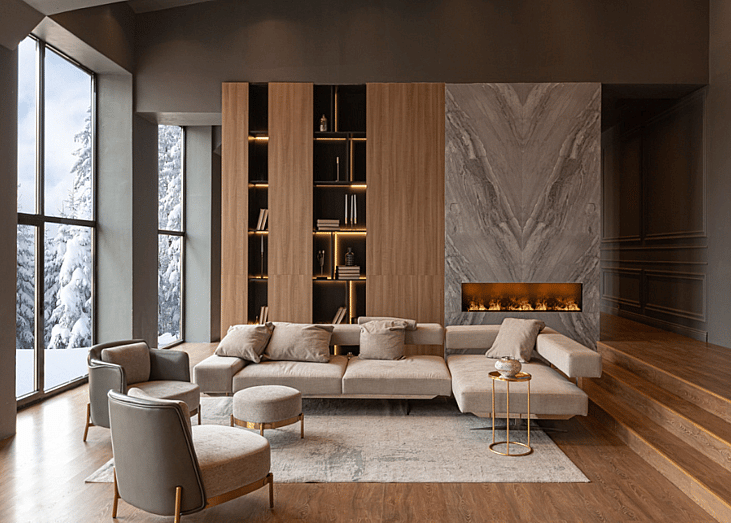 Luxurious country house with marble fireplace