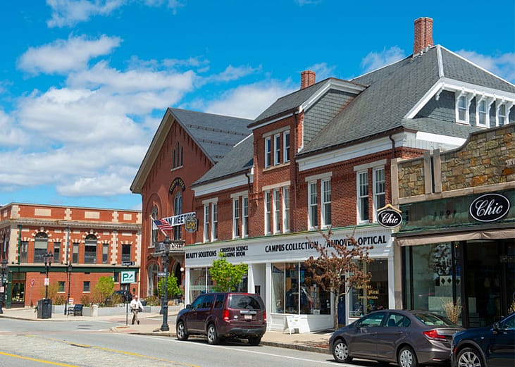 A street in downtown Andover, Massachussetts.