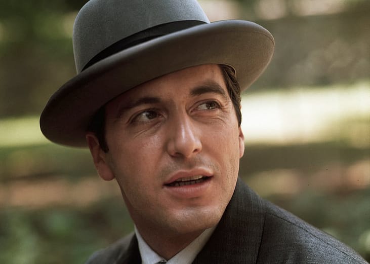 Close up of Actor Al Pacino in the role of Michael Corleone in 'The Godfather.'