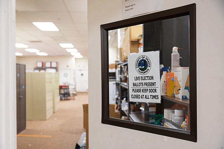 The interior of the Shasta County, California, elections office on August 16, 2023