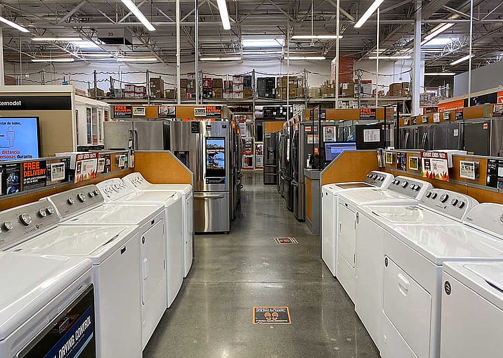 washers and home appliances for sale at big box store